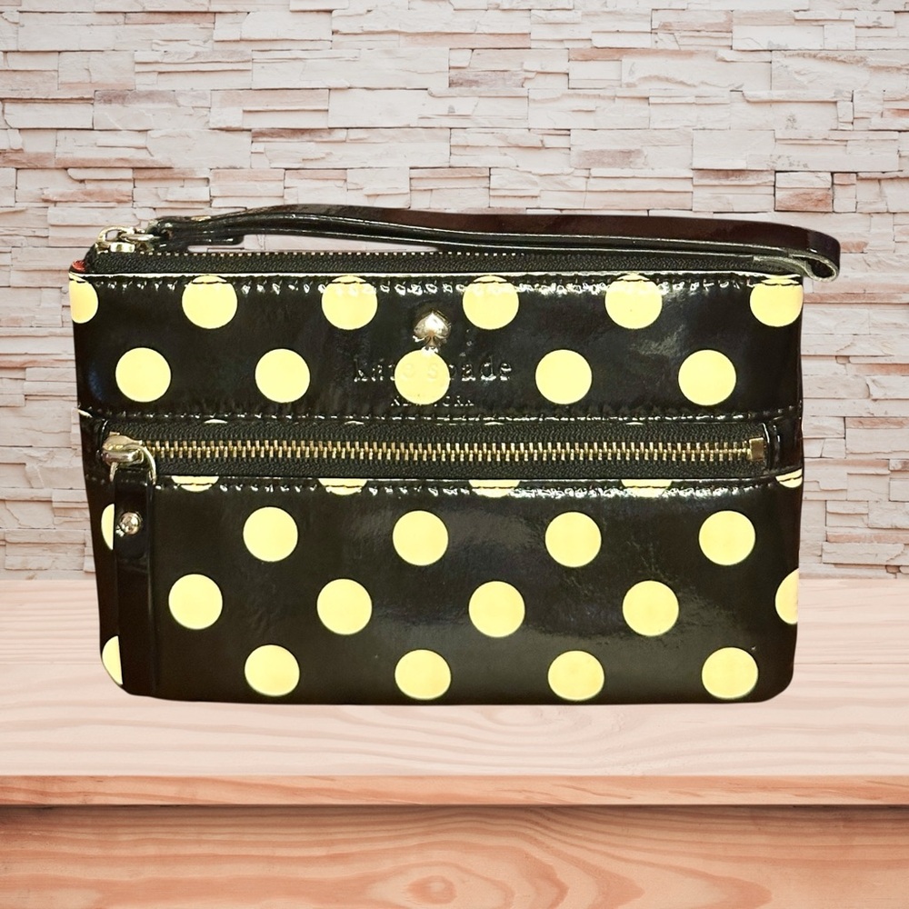 kate spade Black and Yellow Polka Dot Wristlet